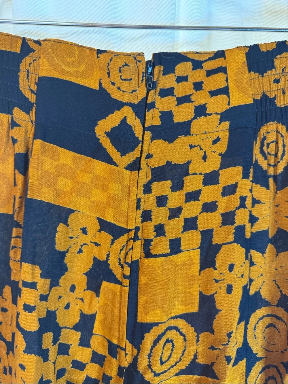 Carole Little Black Maxi Skirt with Rust Geometric Print